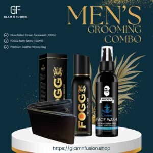 Men’s Grooming Combo – Muuchstac Facewash + FOGG Body Spray + Leather Money Bag